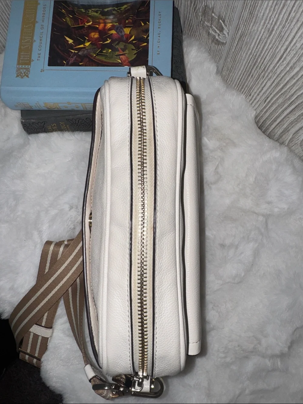 kate spade Cream Leather Crossbody with Striped Strap